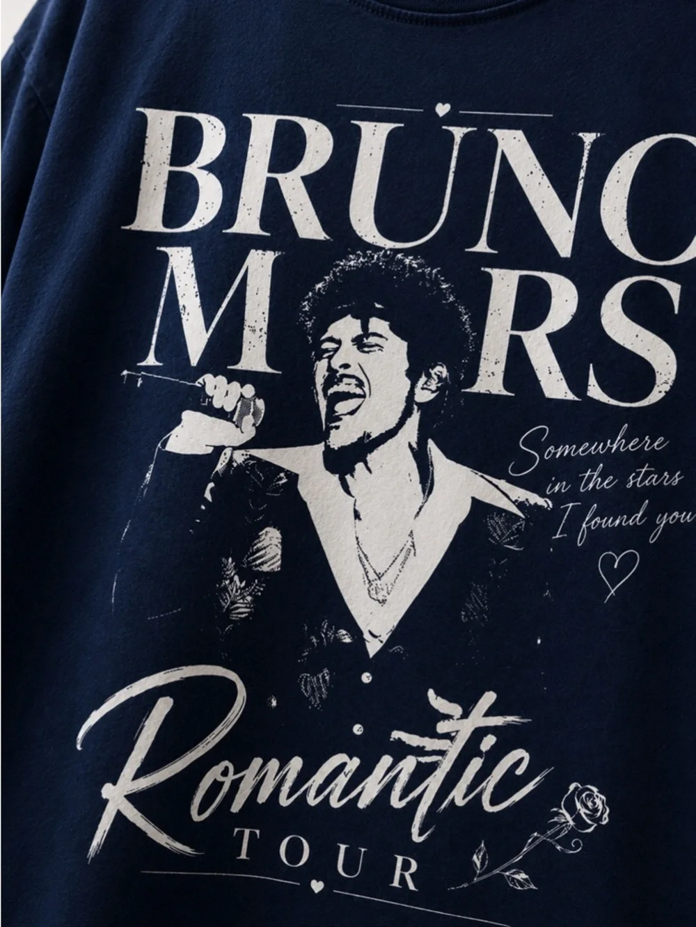 Bruno Mars Romantic Tour 2026 Somewhere in the Star Navy Graphic T-Shirt